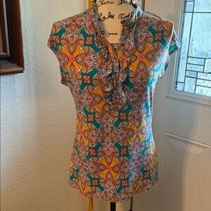 Teal and Yellow Women's Blouse-Sz Small